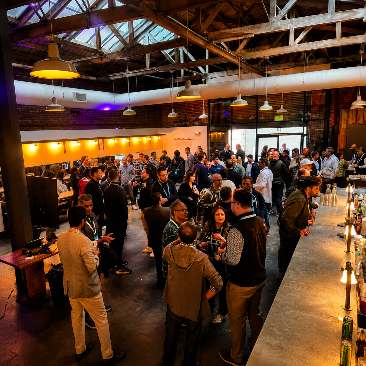 Food and beverage setup for a corporate reception at LongHouse San Francisco